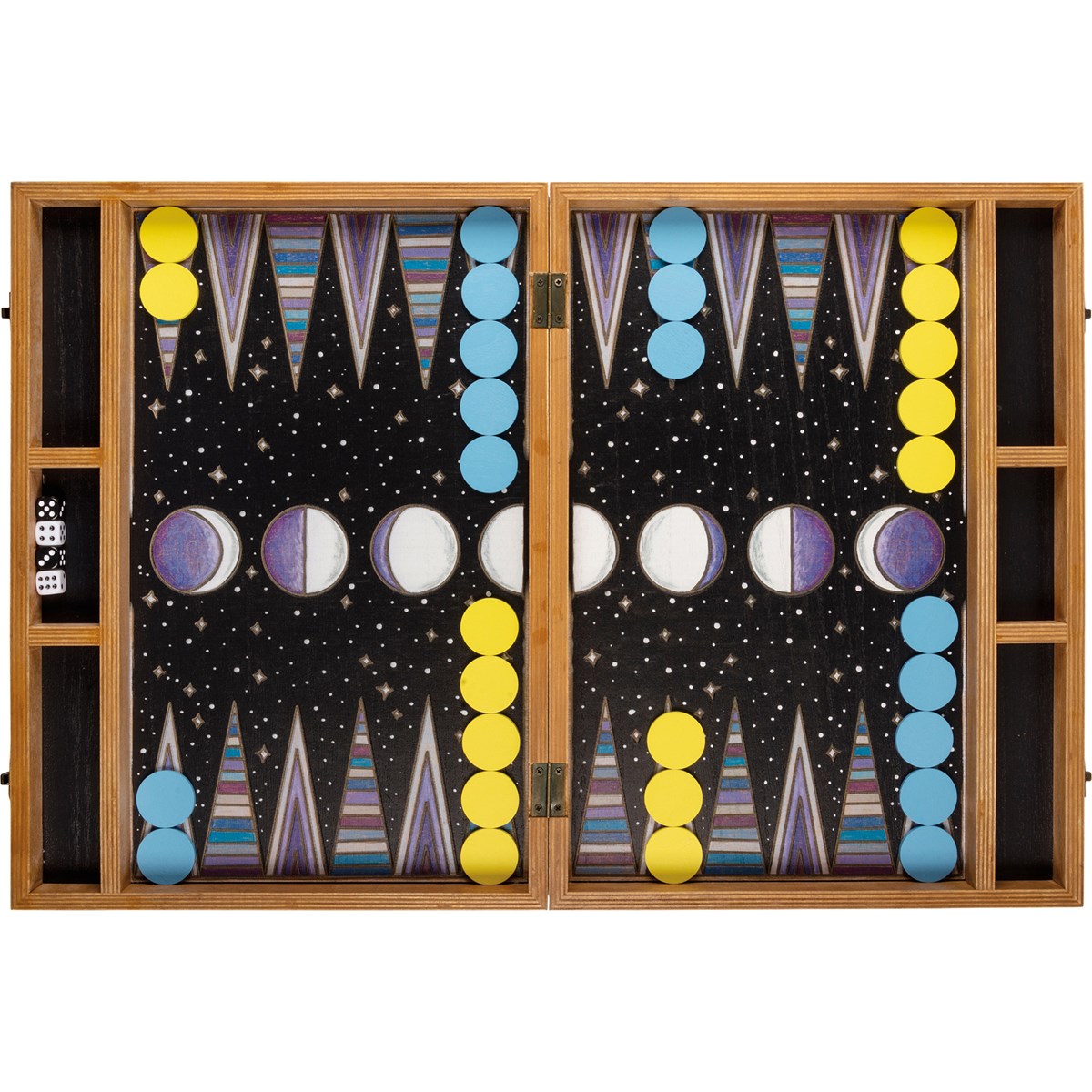 Tabletop Game - Backgammon - Open: 27.25" x 18.50" x 1.25", Closed: 13.50" x 18.50" x 2.50" - Wood, Metal, Plastic