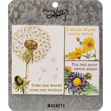 Magnet Set - Some See Weeds Some See Wishes - 3" x 4", 2" x 2", Card: 5.50" x 6.50" - Wood, Paper, Metal, Magnet