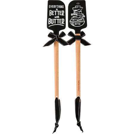 Spatula - Everything Is Better With Butter - 2.50" x 13" x 0.50" - Silicone, Wood