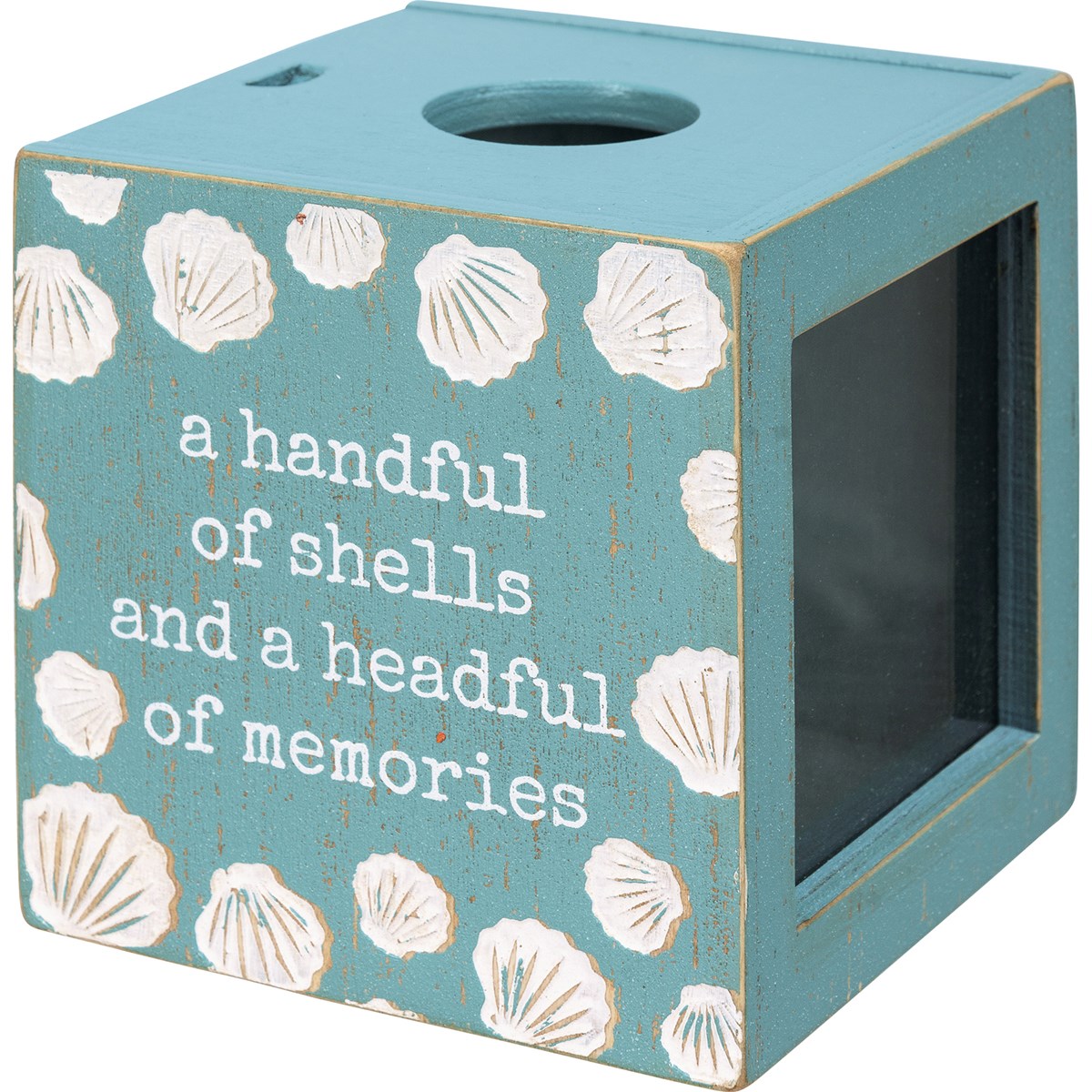 Shell Holder - Headful Of Memories - 4.25" x 4.25" x 4.25" - Wood, Glass