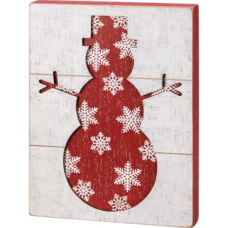 Snowflake Snowman Slat Box Sign - Wood