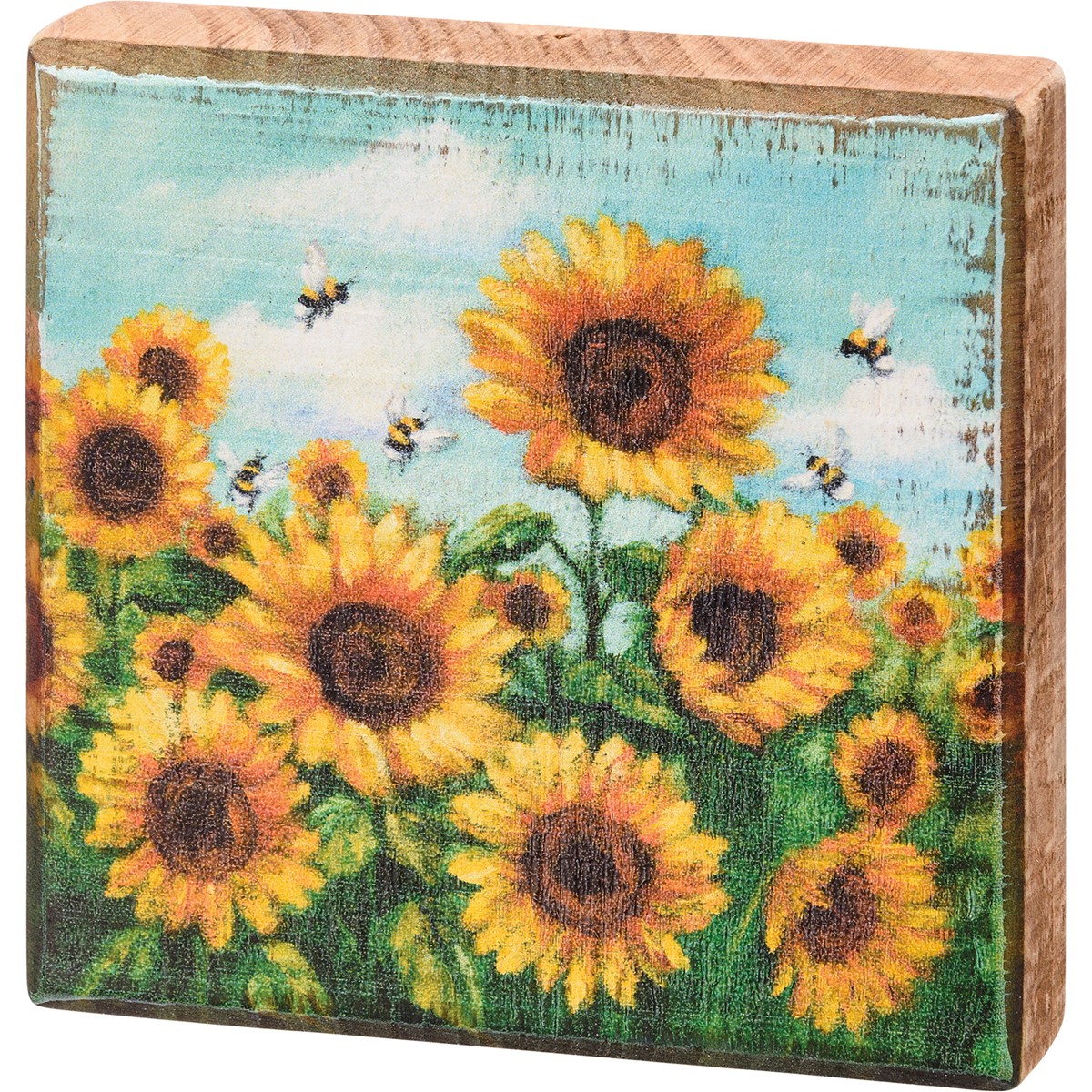 Sunflowers Block Sign - Wood