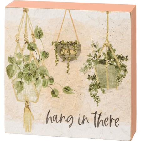 Hang In There Box Sign - Wood, Paper