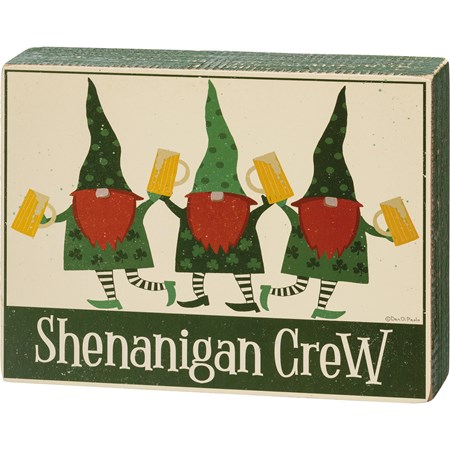 Box Sign - Shenanigan Crew - 7.25" x 5.50" x 1.75" - Wood, Paper