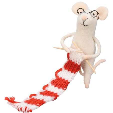 Critter - Knitting Mouse - 4" x 4" x 2.50" - Felt, Plastic, Wood, Yarn, Wire