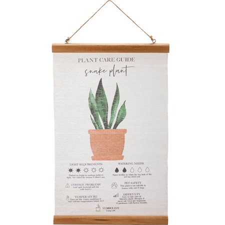 Wall Decor - Snake Plant Guide - 12" x 20" x 0.75" - Canvas, Wood, Jute