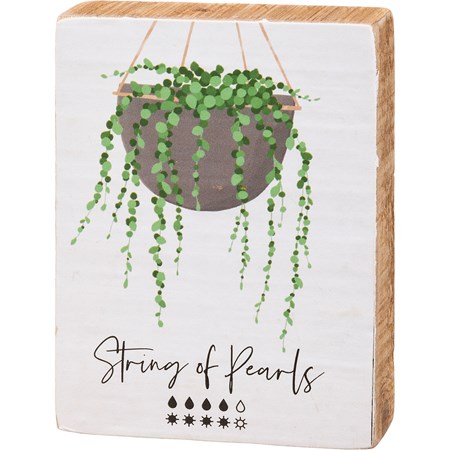 Block Sign - String Of Pearls  - 3" x 4" x 1" - Wood, Paper