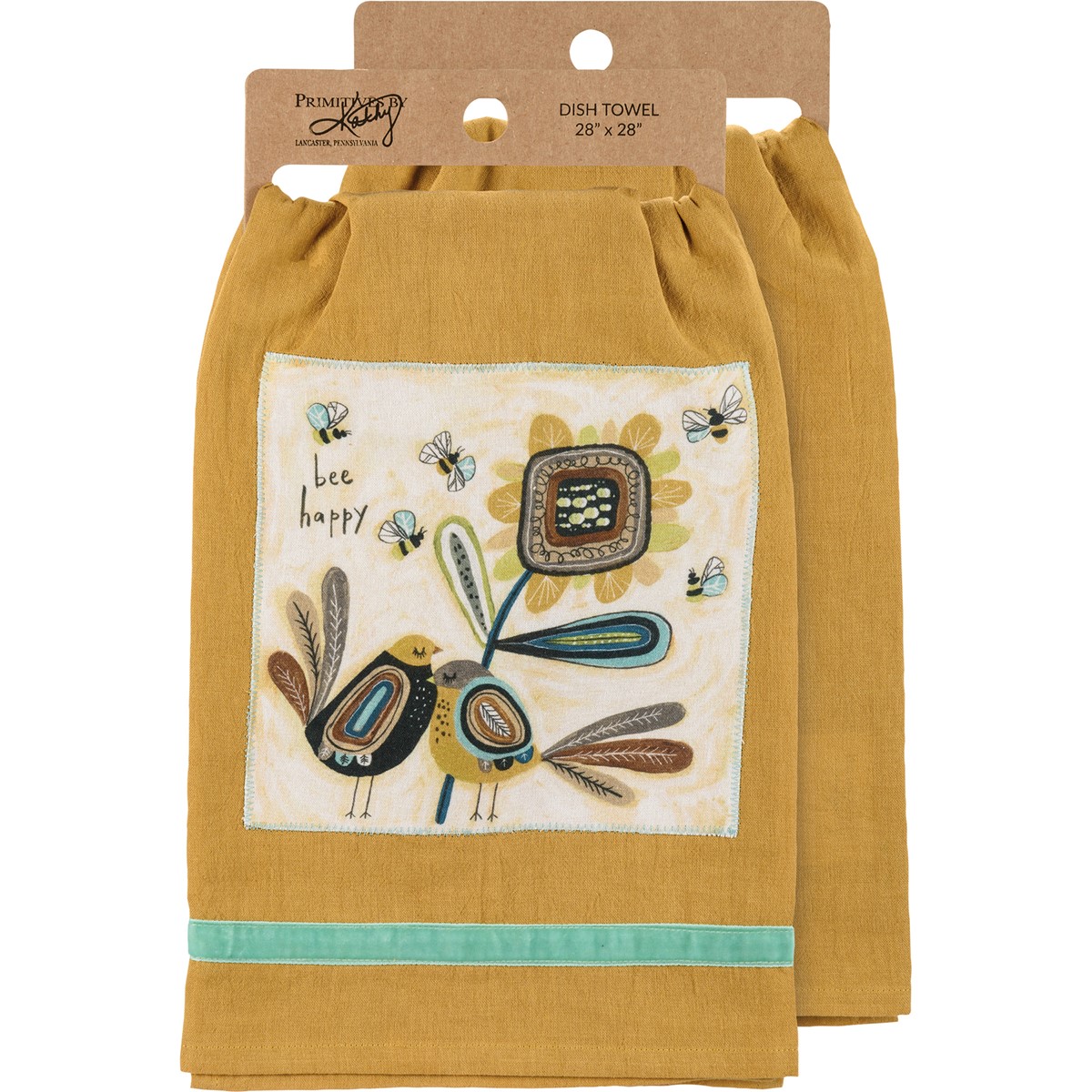 Bee Happy Primitive Kitchen Towel - Cotton, Velvet