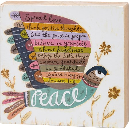Block Sign - Spread Love Choose Happy Peace - 5" x 5" x 1"  - Wood, Paper