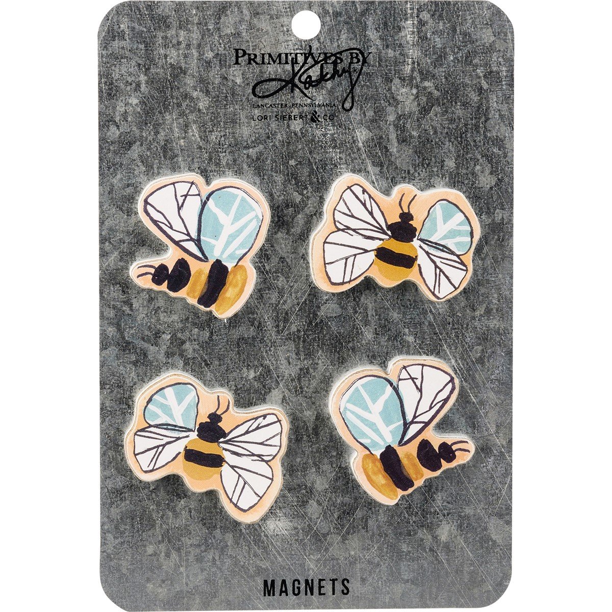 Magnet Set - Bees - 1.75" x 1.75", 2" x 2", Card: 4.75" x 7" - Wood, Paper, Metal, Magnet