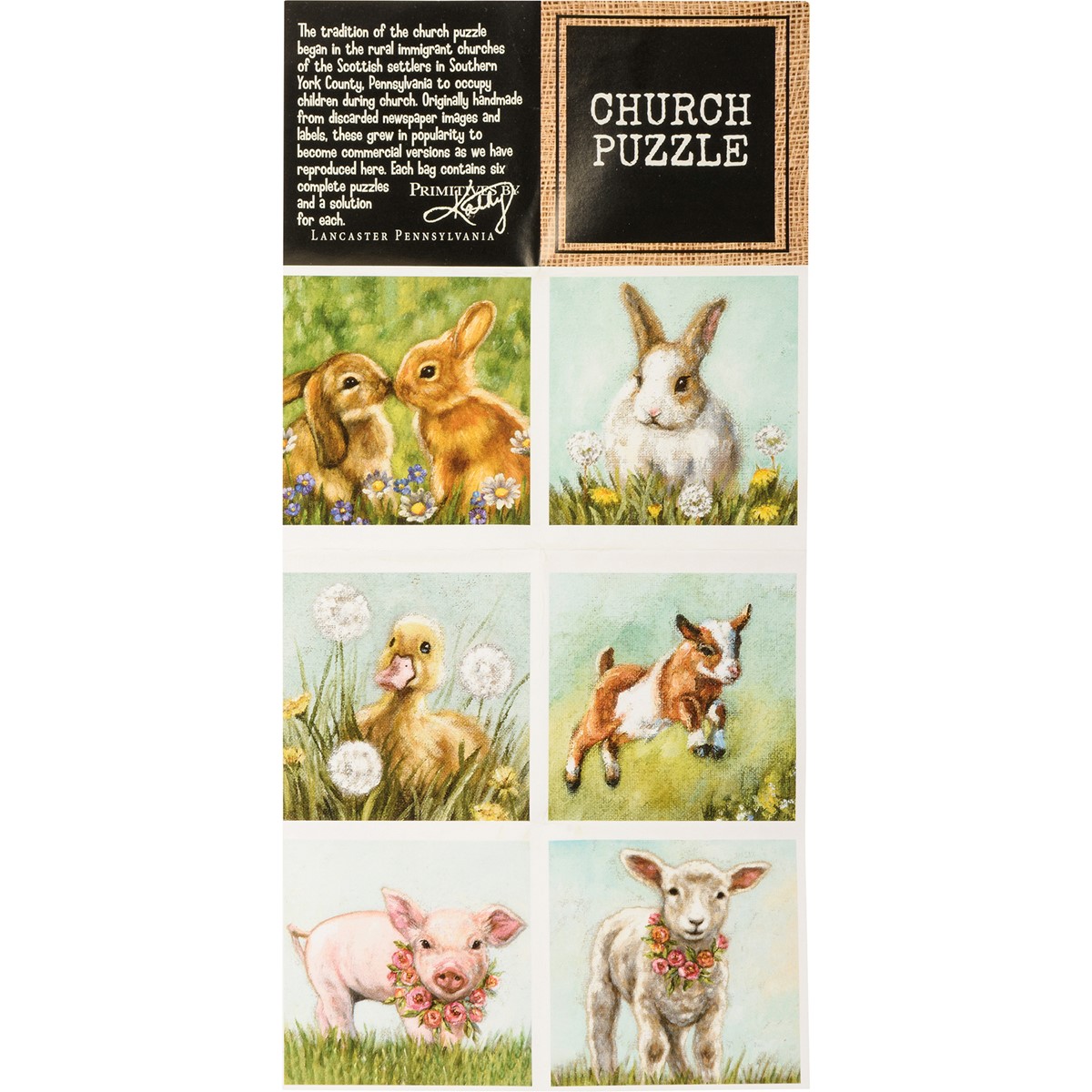 Young Farm Friends Church Puzzle - Wood, Paper, Fabric, Metal, Ribbon