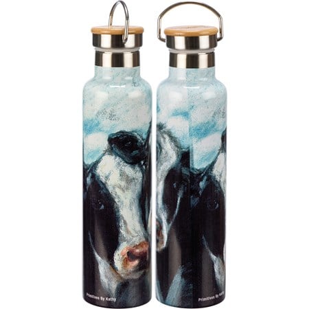 Cows Insulated Bottle - Stainless Steel, Bamboo