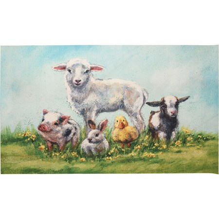 Rug - Young Farm Friends - 34" x 20" - Polyester, PVC skid-resistant backing