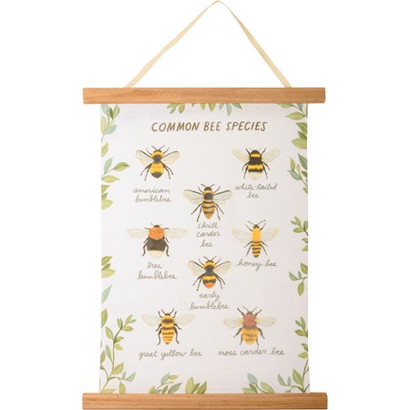 Wall Decor - Common Bee Species - 15" x 20" x 0.75" - Canvas, Wood, Cotton