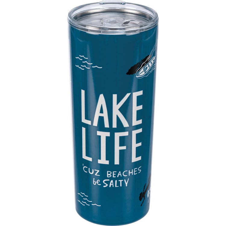 Lake Life 'Cuz Beaches Be Salty Coffee Tumbler - Stainless Steel, Plastic