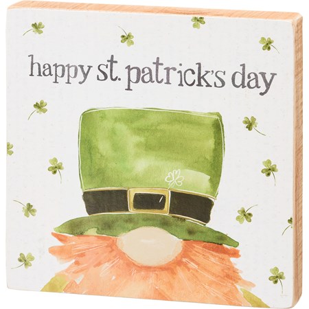 Block Sign - Happy St. Patrick's Day - 6" x 6" x 1" - Wood, Paper