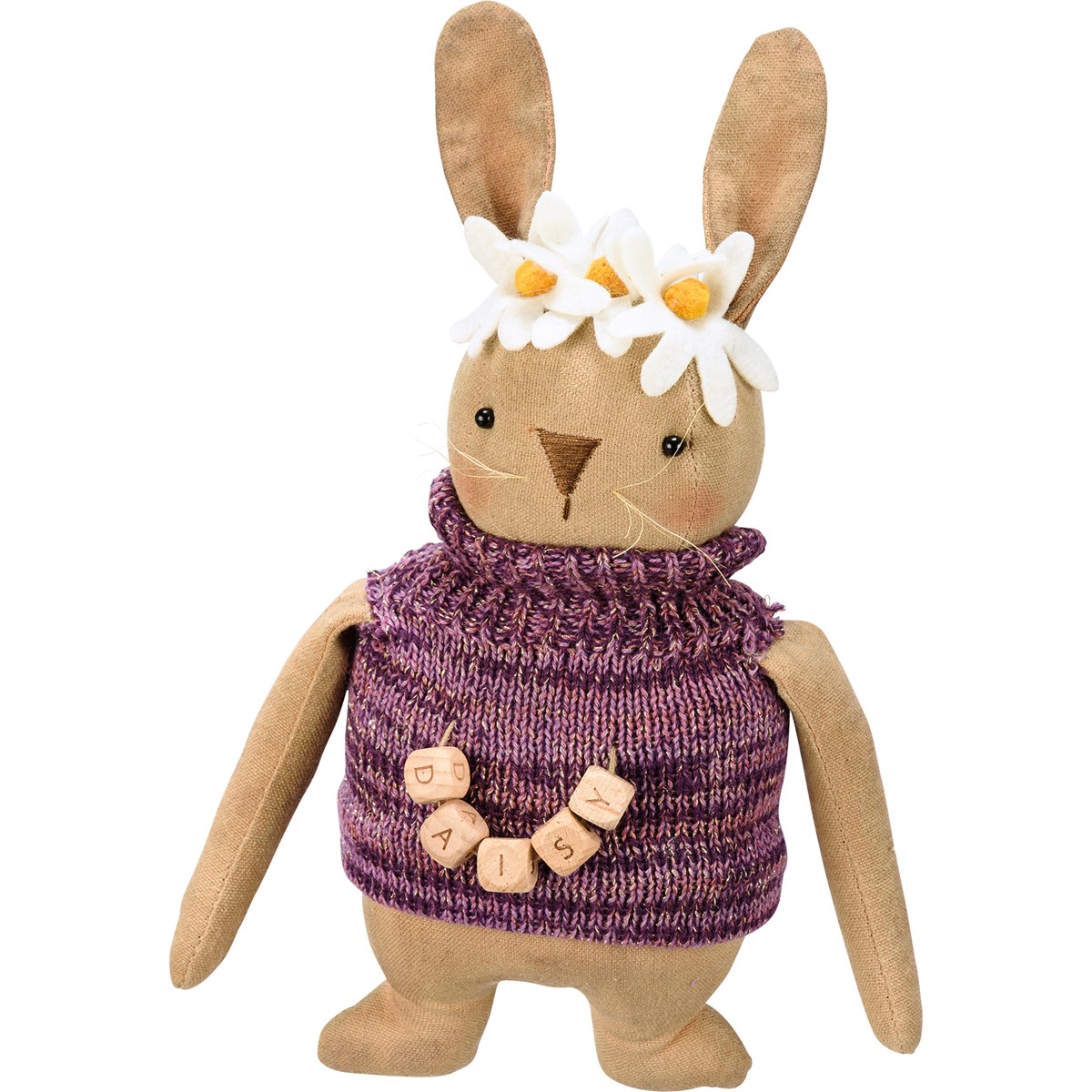 Doll - Daisy Rabbit - 5.50" x 11" x 3.25" - Cotton, Wood, Wire, Plastic