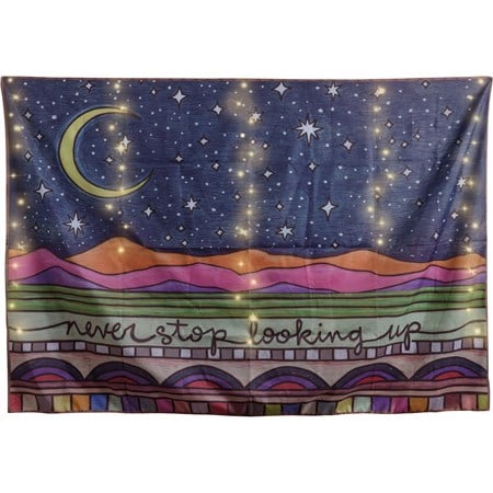 Lighted Tapestry - Never Stop Looking Up - 78" x 55" - Polyester, Wire, Lights