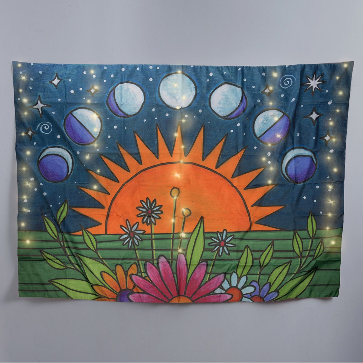 Lighted Tapestry - Moon Phases - 78" x 55" - Polyester, Wire, Lights