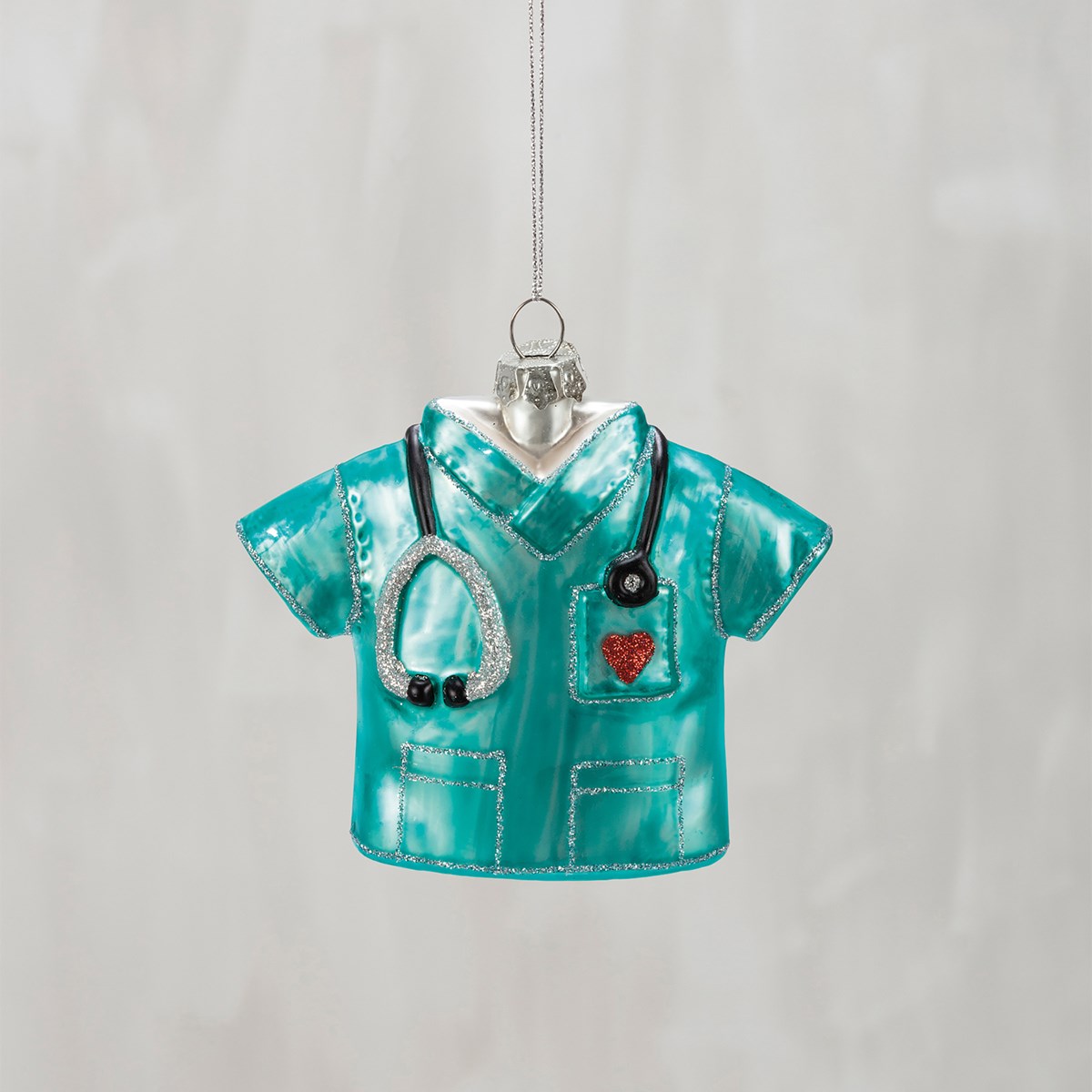 Glass Ornament - Nurse Scrubs - 4.25" x 4.25" x 1.25" - Glass, Metal, Glitter
