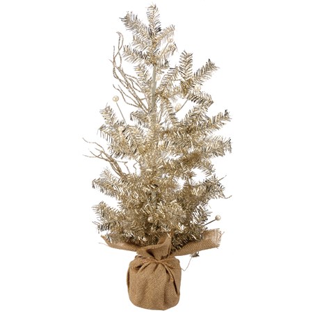 Large Champagne Tinsel Christmas Tree - Plastic, Tinsel, Wire, Burlap