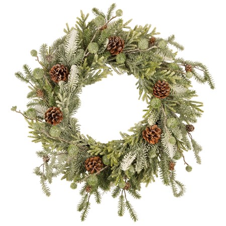 Mixed Evergreen Large Wreath - Plastic, Wire, Pinecones, Glitter