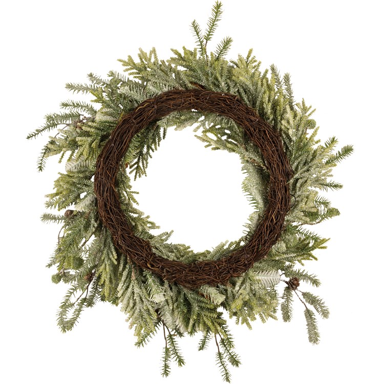 Large Mixed Evergreen Wreath - Plastic, Wire, Pinecones, Glitter