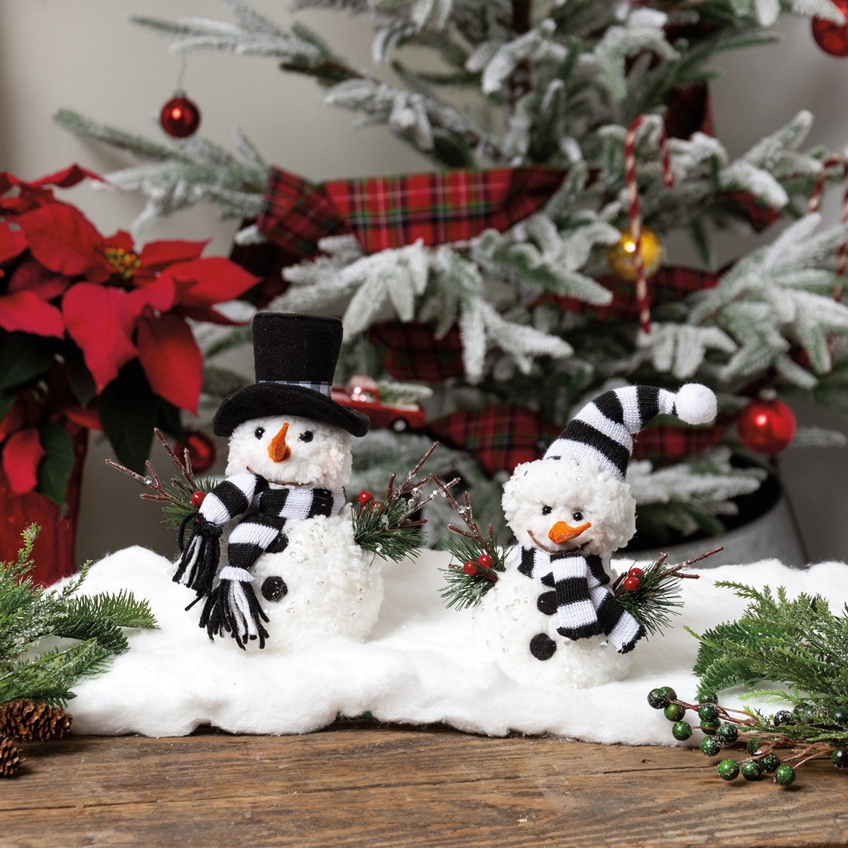 Mr And Mrs Snowman Critter Set - Cotton, Foam, Plastic, Felt, Mica