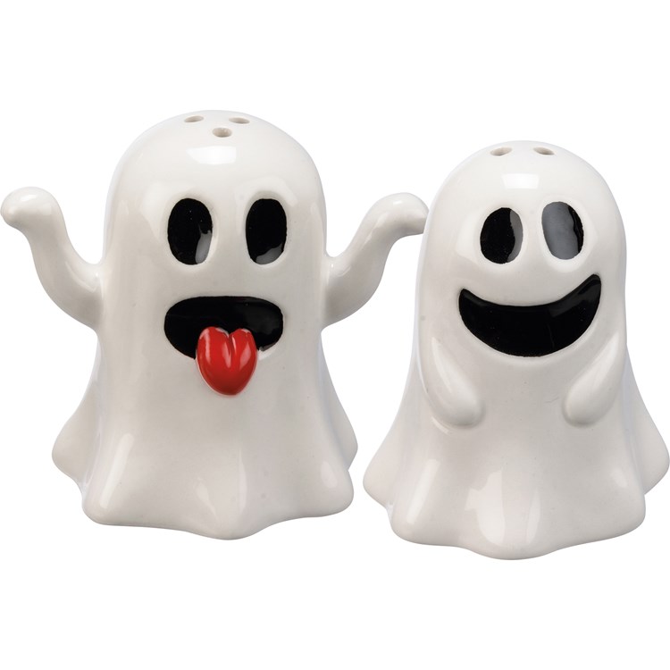 Salt & Pepper Set - Ghosts - 3.50" x 3" x 2" - Ceramic, Plastic