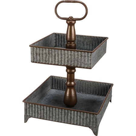Tray - Two Tier Ribbed Square - 10" x 15.75" x 10" - Metal