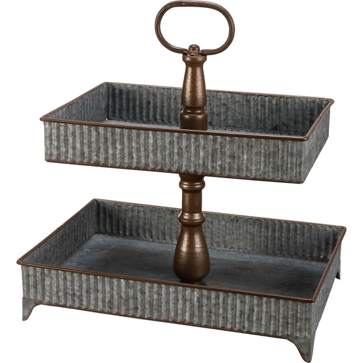 Two Tier Ribbed Rectangle Tray - Metal