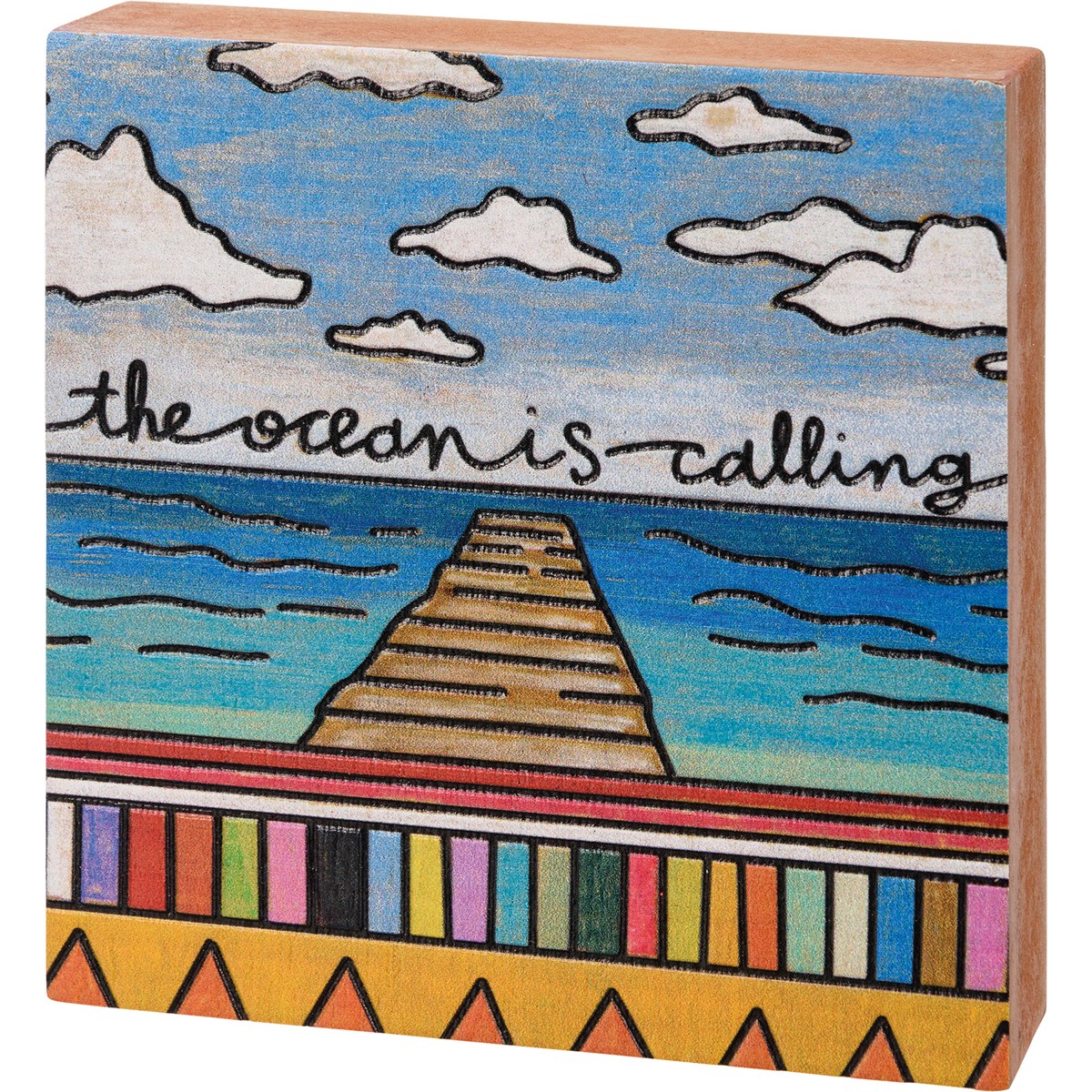 The Ocean Is Calling Block Sign - Wood