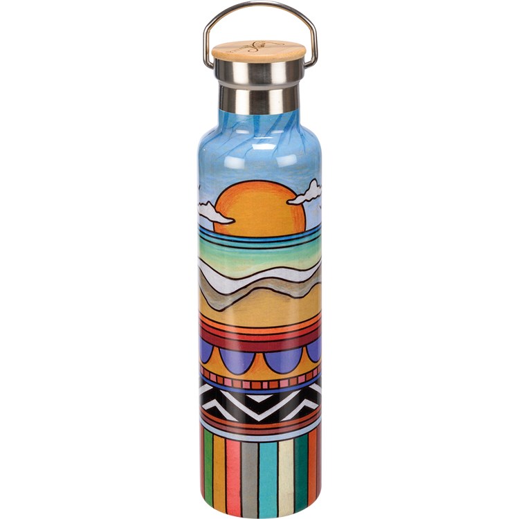 Sunset Insulated Bottle - Stainless Steel, Bamboo