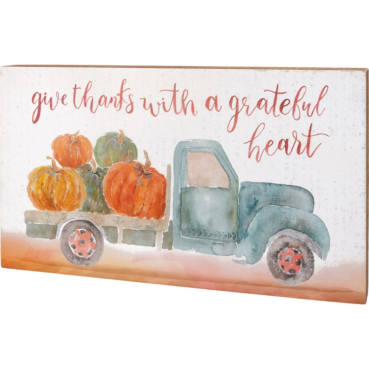 Give Thanks With A Grateful Heart Box Sign - Wood, Paper