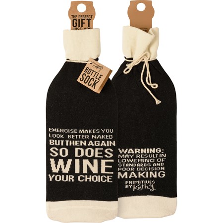 Bottle Sock - So Does Wine Your Choice - 3.50" x 11.25", Fits 750mL to 1.5L bottles - Cotton, Nylon, Spandex