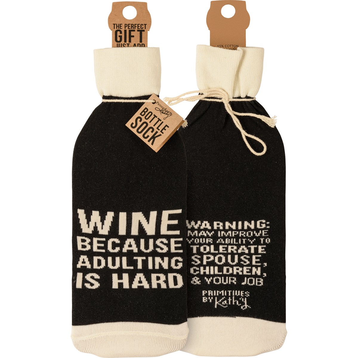 Wine Because Adulting Bottle Sock - Cotton, Nylon, Spandex
