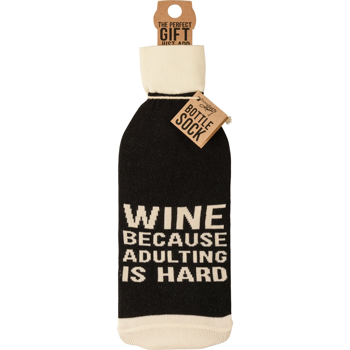 Wine Because Adulting Bottle Sock - Cotton, Nylon, Spandex