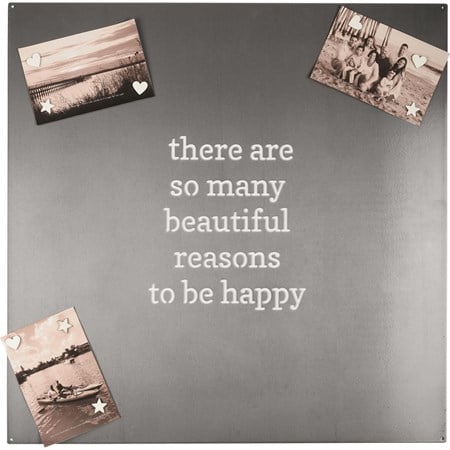Magnet Board - Beautiful Reasons To Be Happy - 22" x 22", 9 magnets included - Metal, Magnet