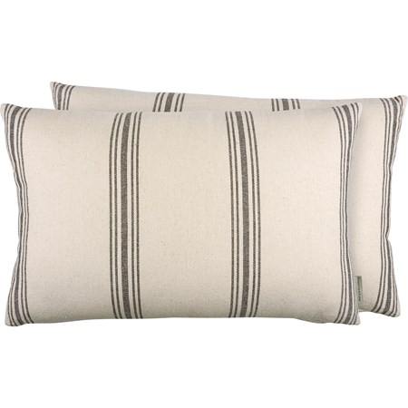 Pillow - Gray Stripe - 25" x 16" - Cotton, Zipper