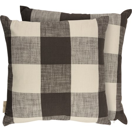 Pillow - Gray & Cream Check - 18" x 18" - Cotton, Zipper