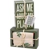 Ask Me About My Plants Box Sign And Sock Set - Wood, Cotton, Nylon, Spandex, Ribbon