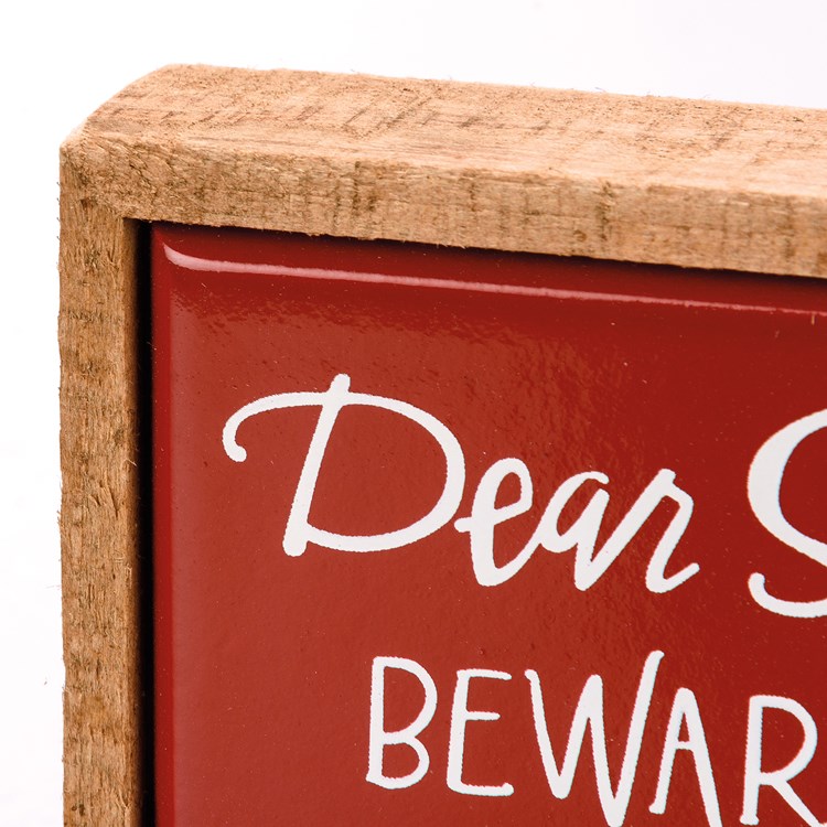 Box Sign Mini - Dear Santa Beware Of Dog Kisses - 4" x 3" x 1" - Wood