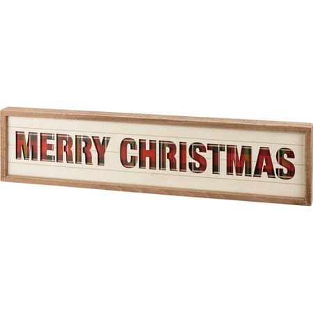 Inset Slat Box Sign - Merry Christmas - 30" x 7" x 1.75" - Wood