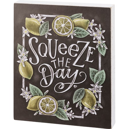 Chalk Sign - Squeeze The Day - 10" x 12.50" x 1.75" - Wood, Paper