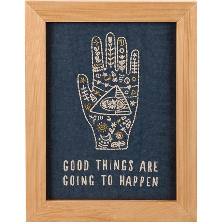 Stitchery - Good Things Are Going To Happen - 8.50" x 11" x 0.75" - Cotton, Linen, Wood