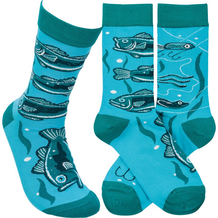 Fish And Lures Socks - Cotton, Nylon, Spandex