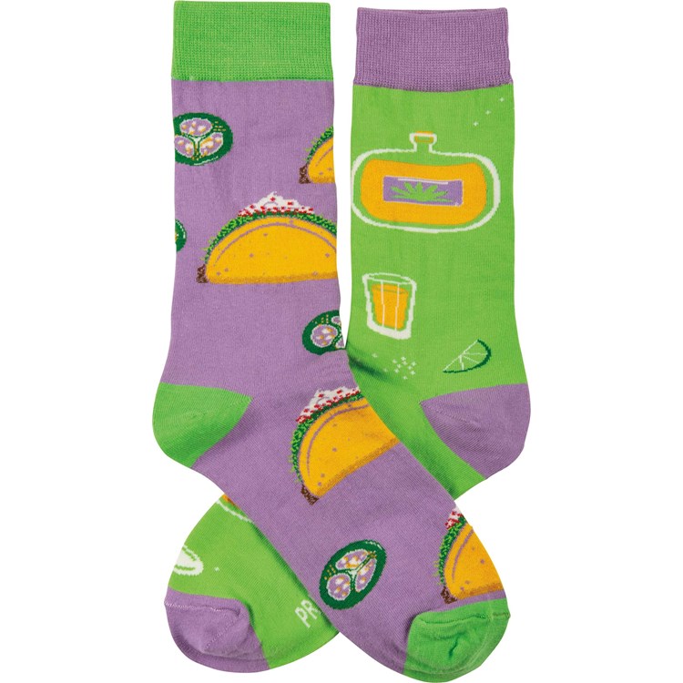 Socks - Tacos & Tequila - One Size Fits Most - Cotton, Nylon, Spandex