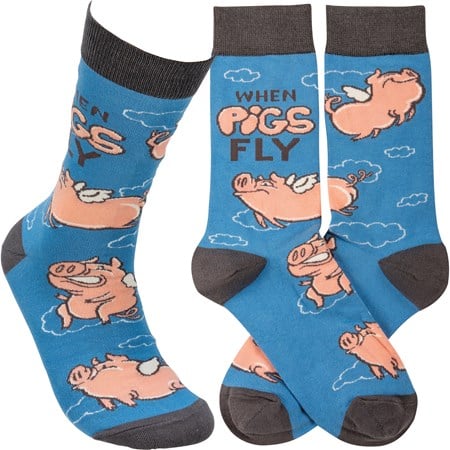 Socks - When Pigs Fly - One Size Fits Most - Cotton, Nylon, Spandex