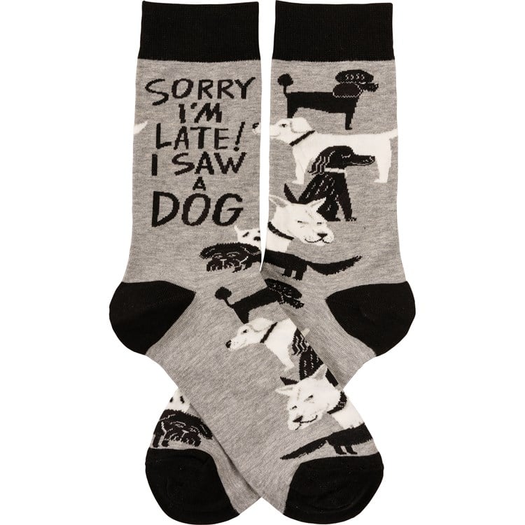 Sorry I'm Late I Saw A Dog Socks - Cotton, Nylon, Spandex
