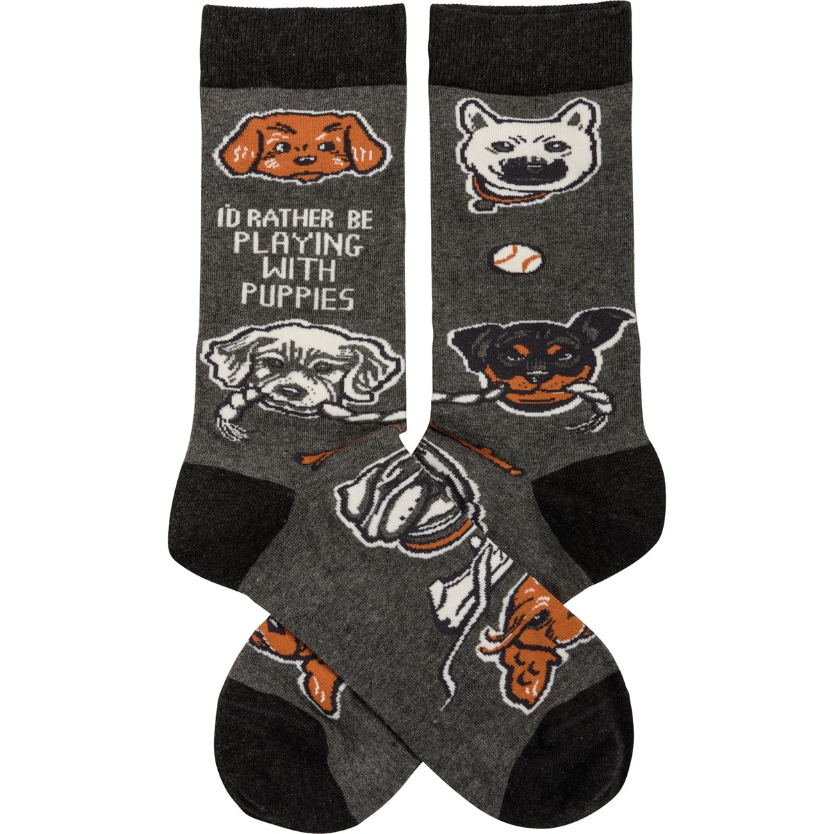 Socks - I'd Rather Be Playing With Puppies - One Size Fits Most - Cotton, Nylon, Spandex